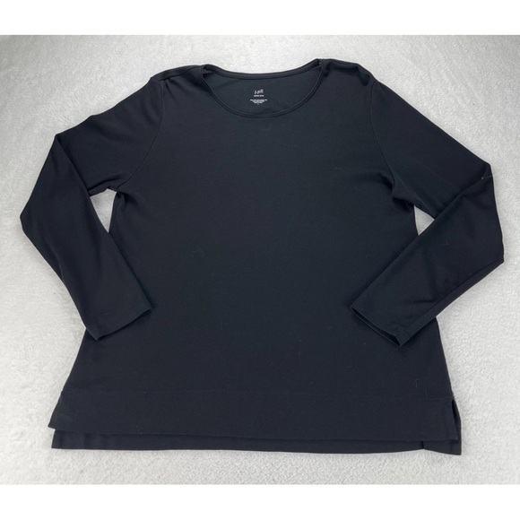 J.Jill Perfect Pima Black PULLOVER TUNIC TOP ~ SIZE L Pima Cotton Boho Lagenlook - Picture 1 of 9